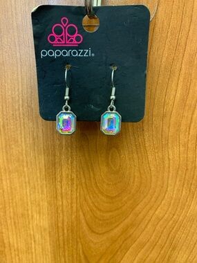 paparazzi Iridescent Crystal Drop Earrings - Silver Tone